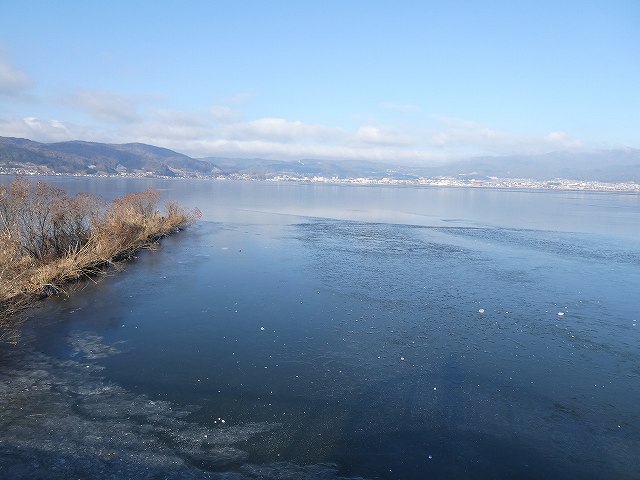 舟渡川から眺めた諏訪湖