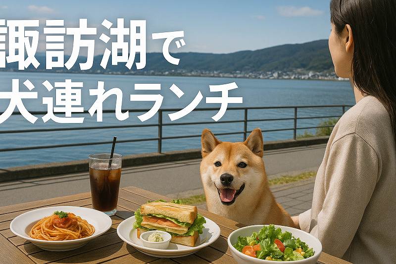 諏訪湖で犬とランチ