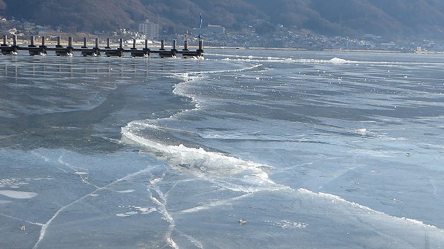 御神渡りの諏訪湖のひび模様